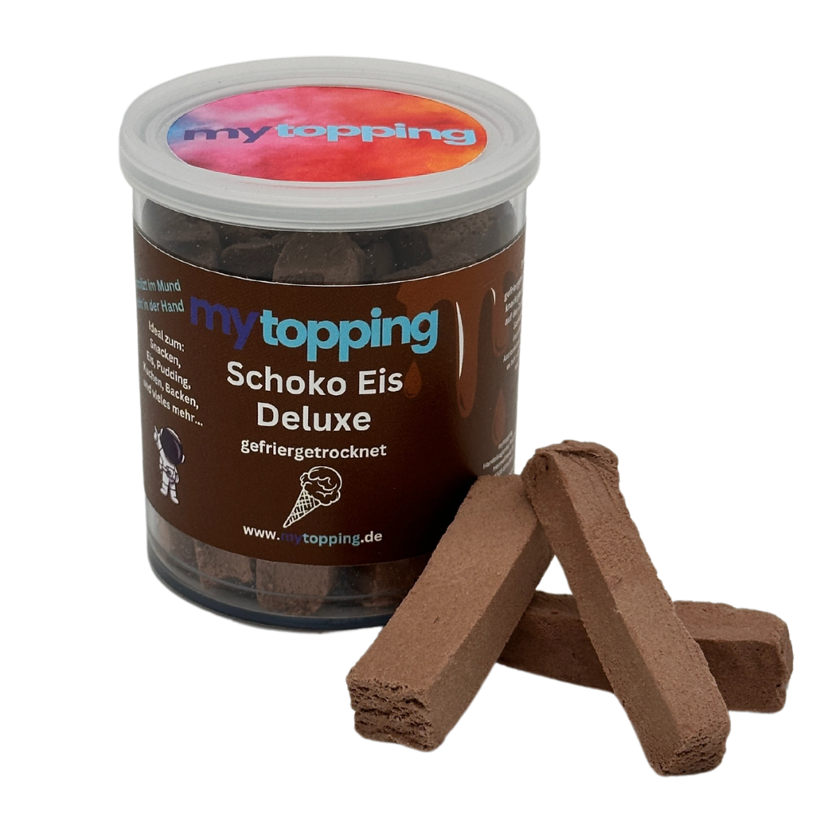 Schoko Eis Deluxe, gefriergetrocknetes Schoko Eis zum Snacken, Joghurt, Kuchen, Dessert, Backen, Smoothies, Topping