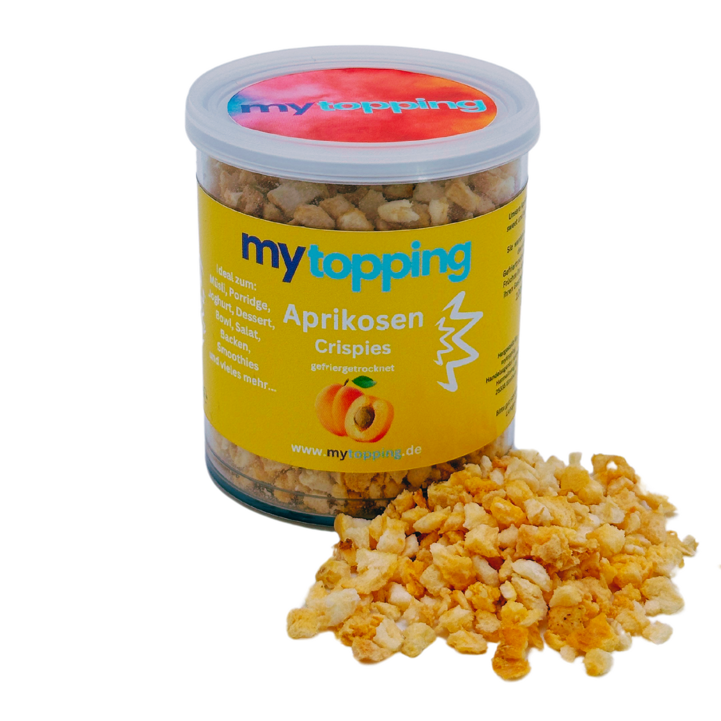 Aprikosen Crispies , gefriergetrocknete vitaminreiche Aprikosen Würfel 100% Natur für Müsli, Porridge, Joghurt, Dessert, Bowl, Backen, Smoothies, Topping