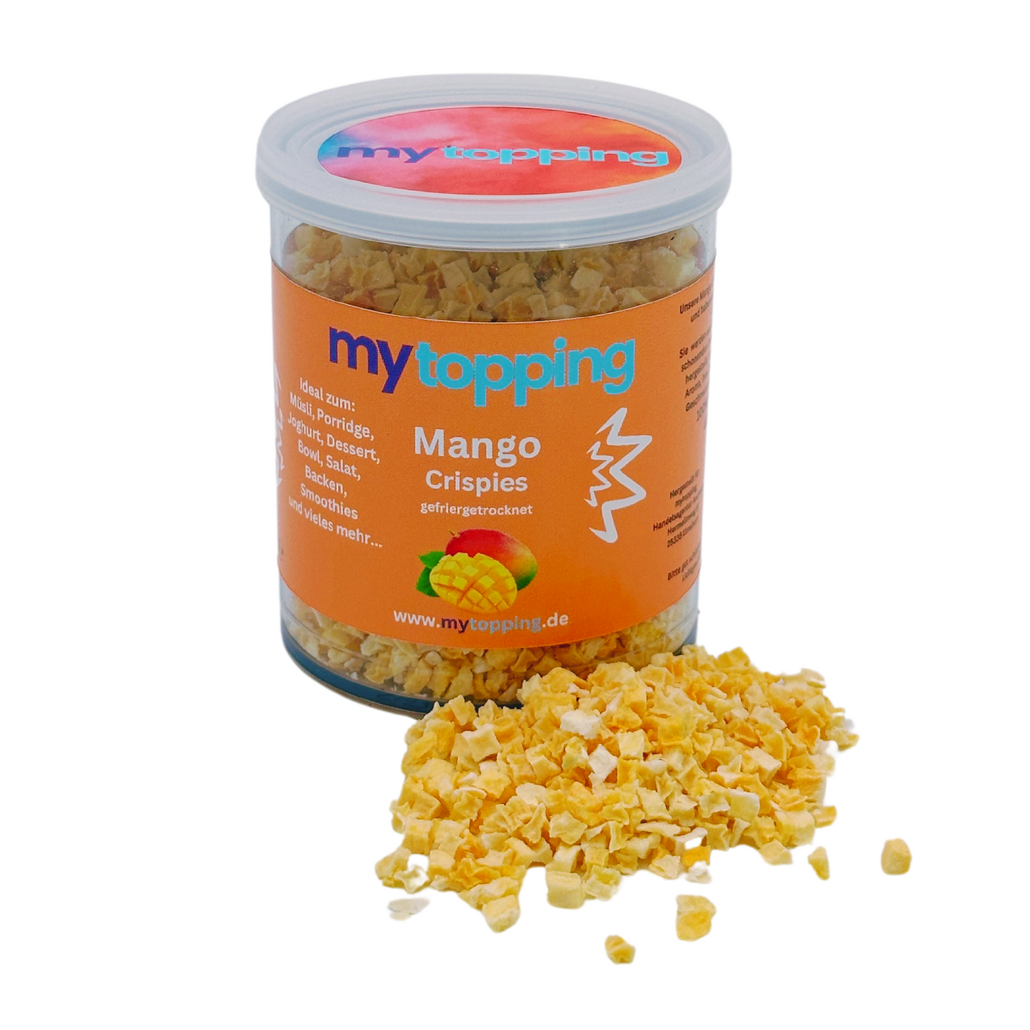 Mango Crispies, gefriergetrocknete vitaminreiche Mango Würfel 100% Natur für Müsli, Porridge, Joghurt, Dessert, Bowl, Backen, Smoothies, Topping
